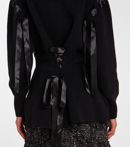 Embellished wool-blend cardigan+Velvet cloud skirt