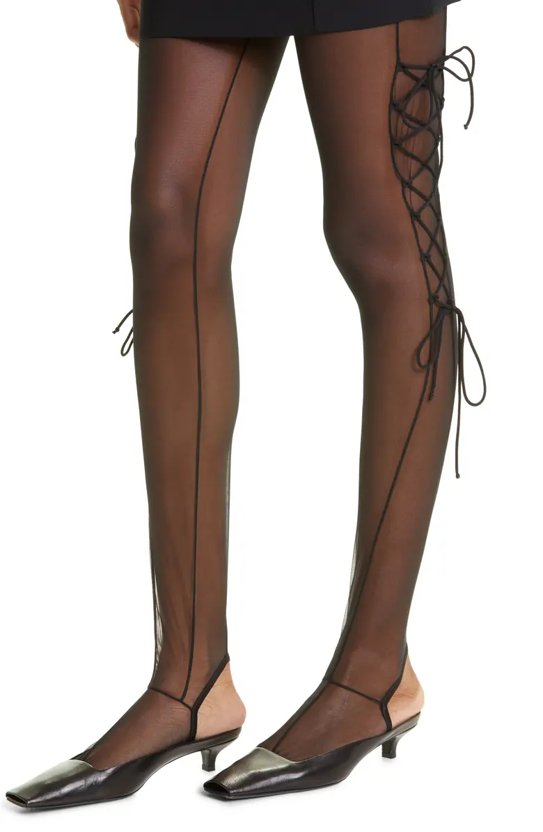 Lace-Up Cutout Sheer Tights