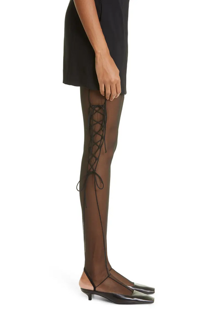 Lace-Up Cutout Sheer Tights