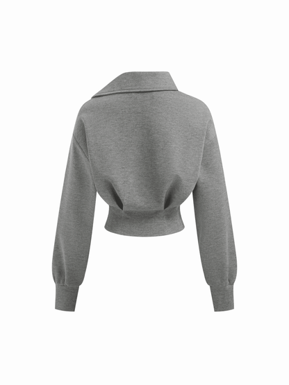 Asymmetrical Neck Long Sleeve Sweatshirt with Cinched Waist