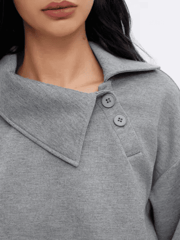 Asymmetrical Neck Long Sleeve Sweatshirt with Cinched Waist