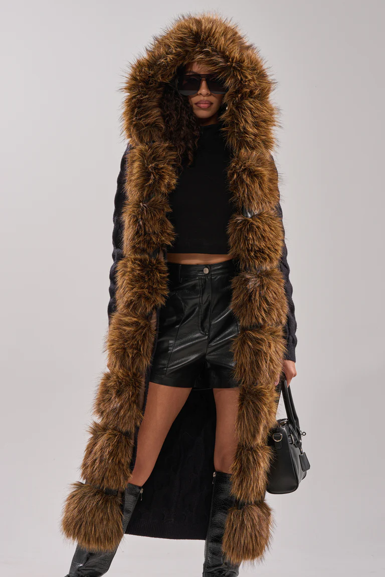Warm Long-Length Knit Fleece Cardigan