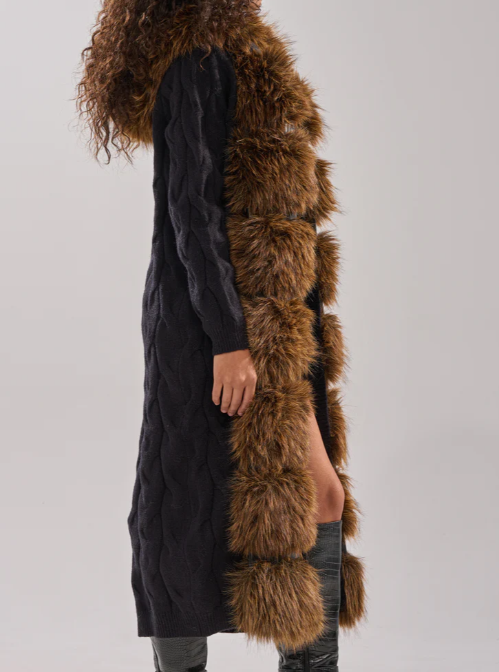 Warm Long-Length Knit Fleece Cardigan