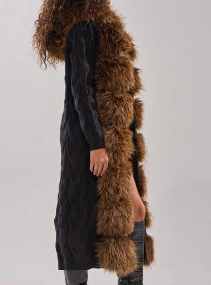 Warm Long-Length Knit Fleece Cardigan