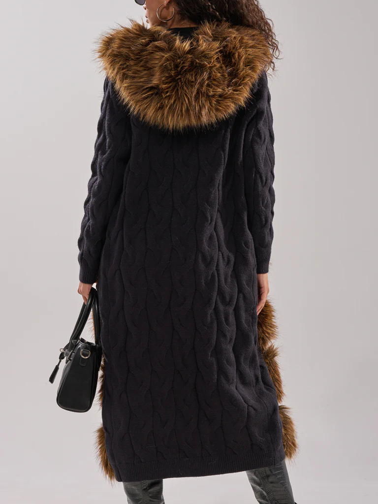 Warm Long-Length Knit Fleece Cardigan