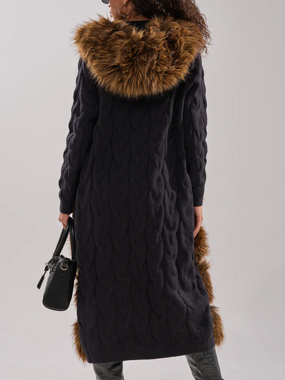 Warm Long-Length Knit Fleece Cardigan