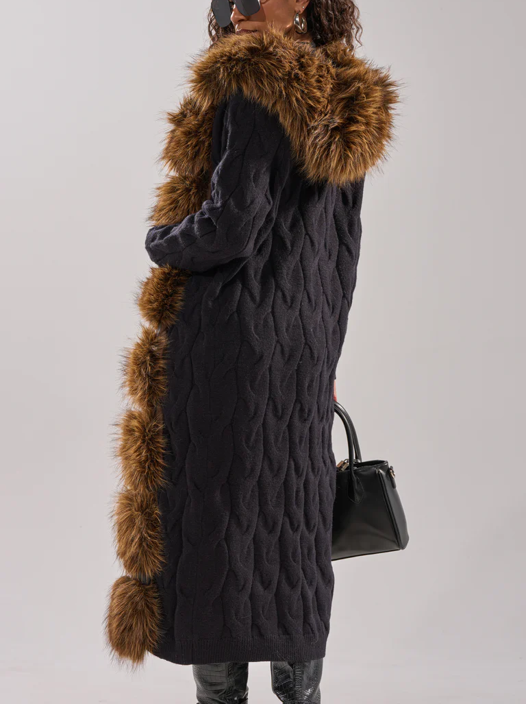 Warm Long-Length Knit Fleece Cardigan