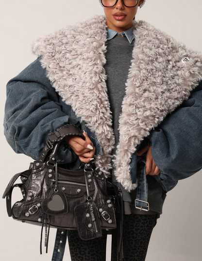 Denim-faced woolen thick jacket
