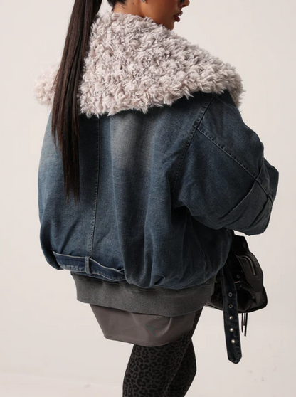 Denim-faced woolen thick jacket