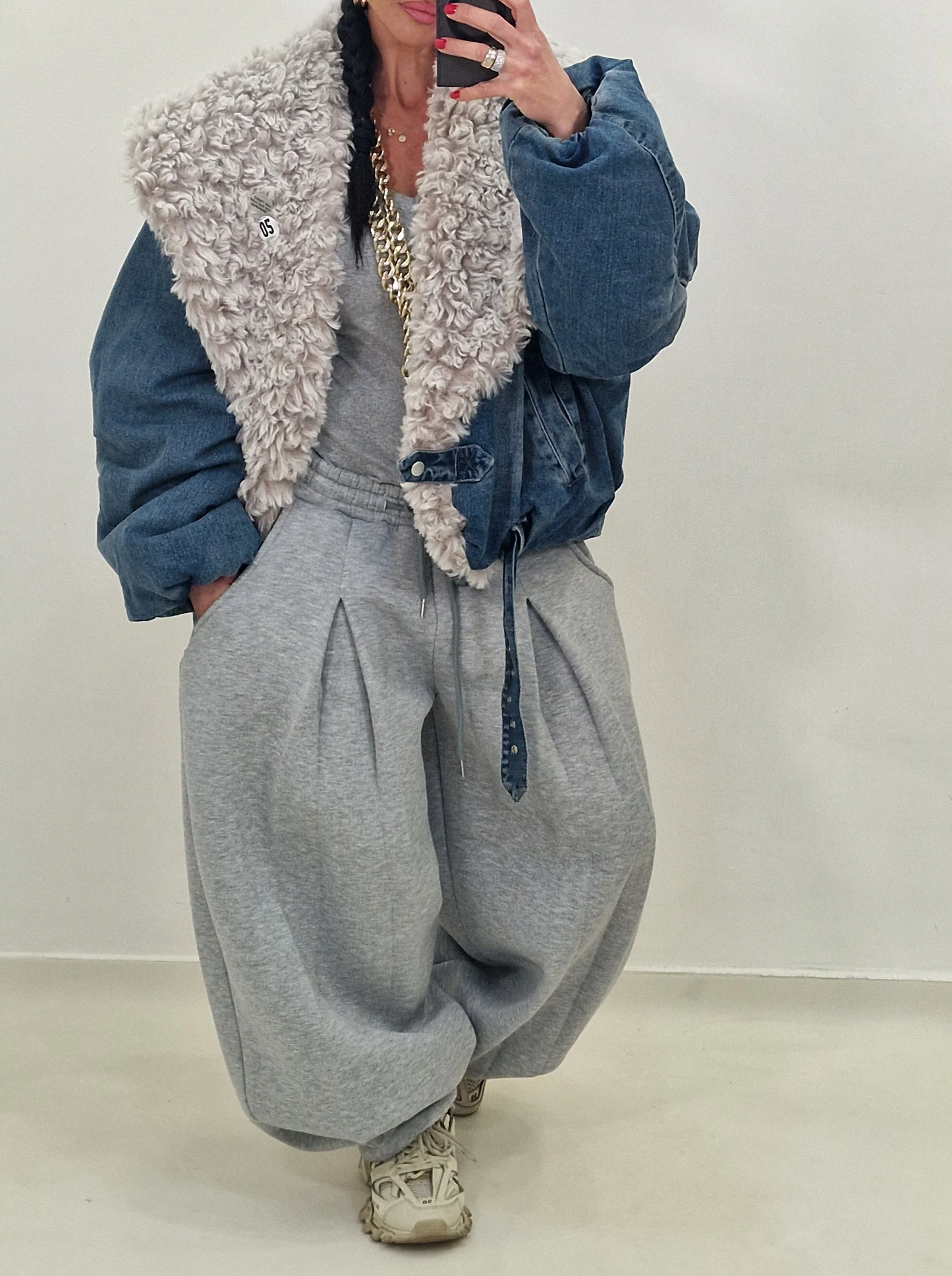 Denim-faced woolen thick jacket