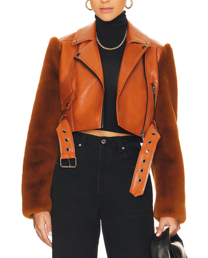 Leather Fleece Long-Sleeve Jacket