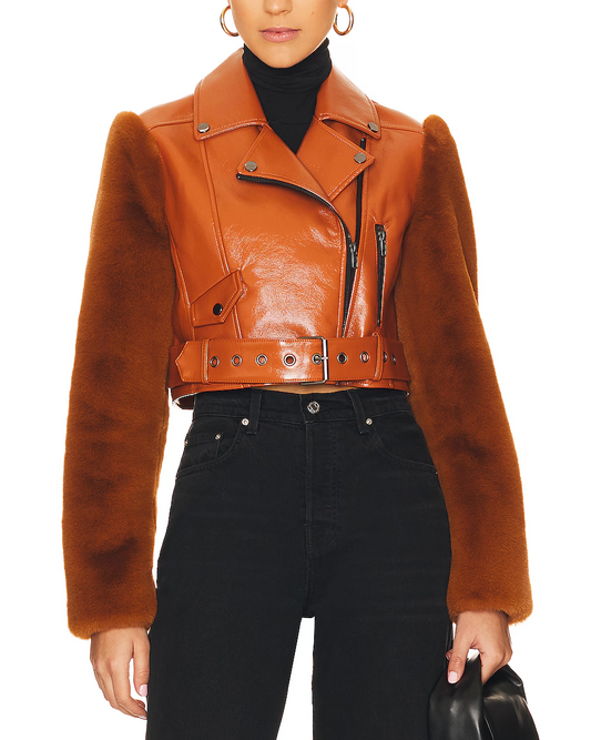 Leather Fleece Long-Sleeve Jacket