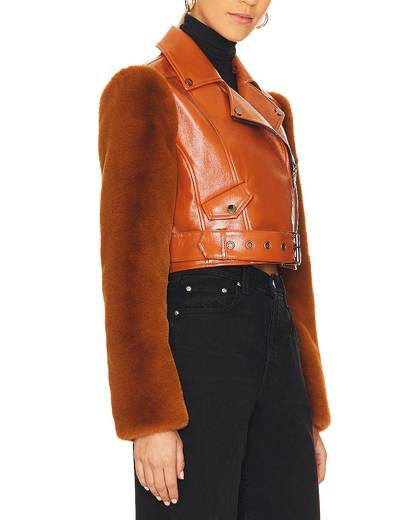 Leather Fleece Long-Sleeve Jacket
