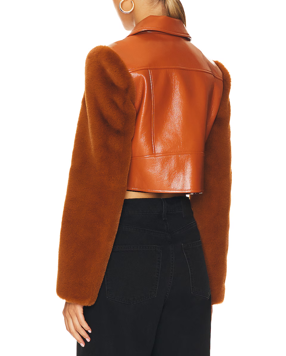 Leather Fleece Long-Sleeve Jacket