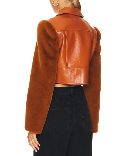 Leather Fleece Long-Sleeve Jacket