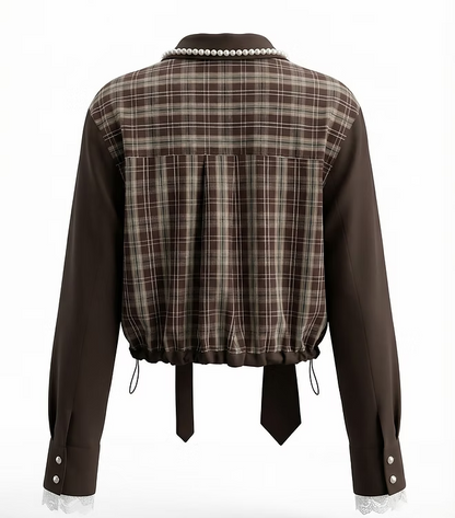 Pearl Trim Plaid Bomber