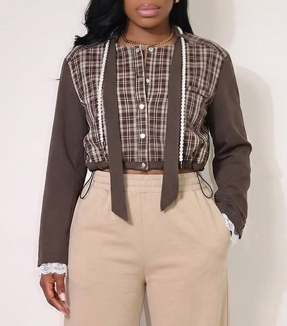 Pearl Trim Plaid Bomber