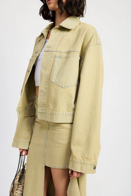 Relaxed Oversized denim jacket + asymmetrical skirt
