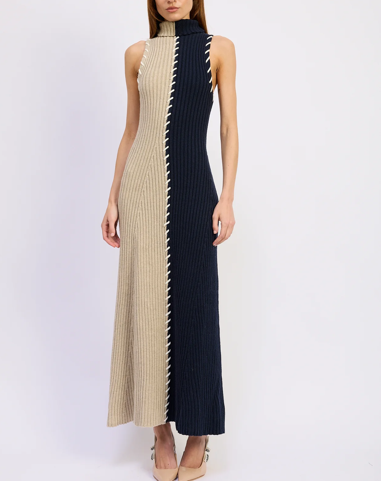 Contrast-Color Knit Maxi Dress