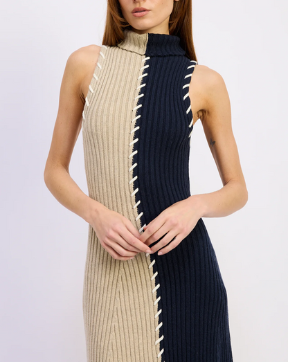 Contrast-Color Knit Maxi Dress
