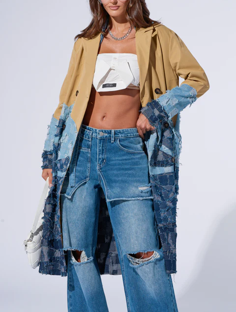Patchwork Denim Trench Coat