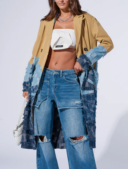 Patchwork Denim Trench Coat