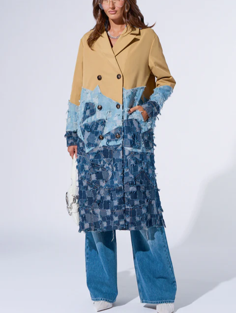 Patchwork Denim Trench Coat