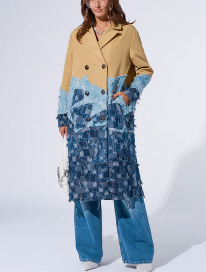 Patchwork Denim Trench Coat