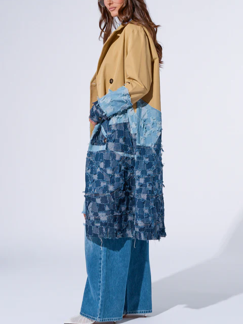Patchwork Denim Trench Coat