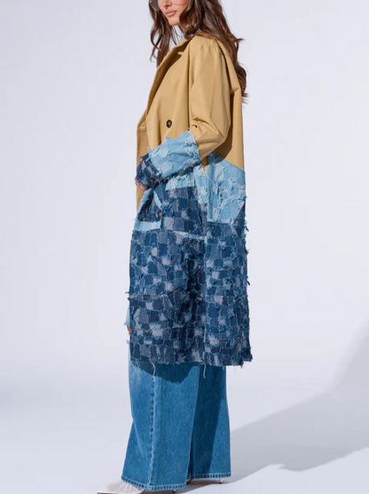 Patchwork Denim Trench Coat