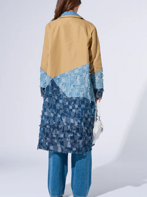 Patchwork Denim Trench Coat