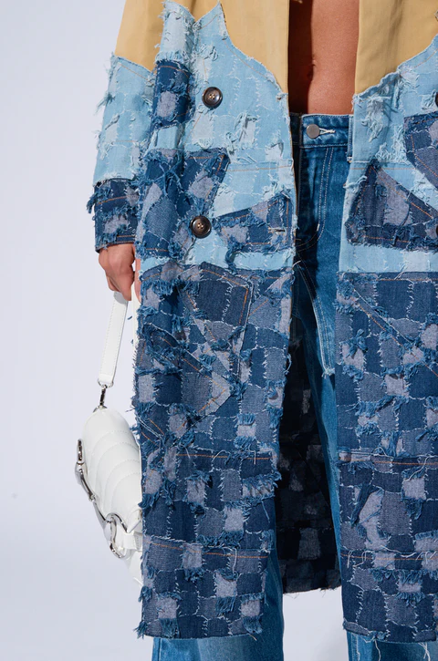 Patchwork Denim Trench Coat