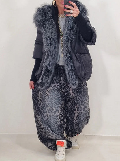 Hooded Fur Collar Ribbed Knit Multi-Layer Sleeve Jacket
