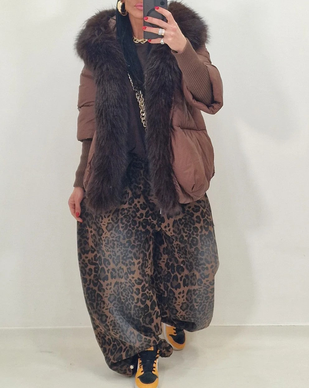 Hooded Fur Collar Ribbed Knit Multi-Layer Sleeve Jacket