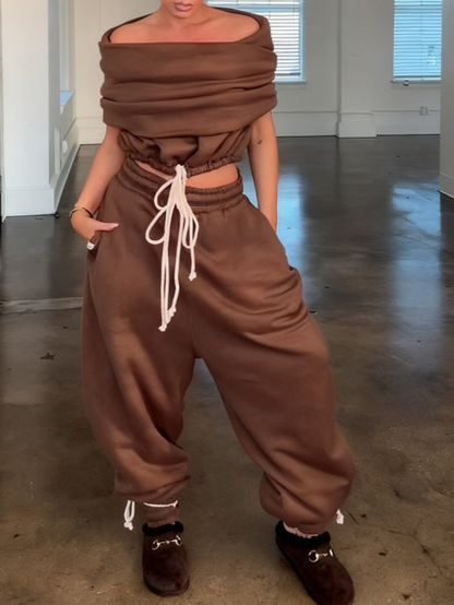 Capped Sleeve Drawstring Waist Two Pieces Set