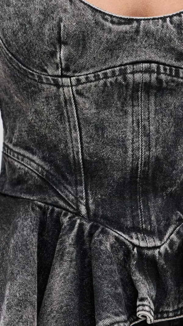 Asymmetrical Hem Denim Waist-Defining Top