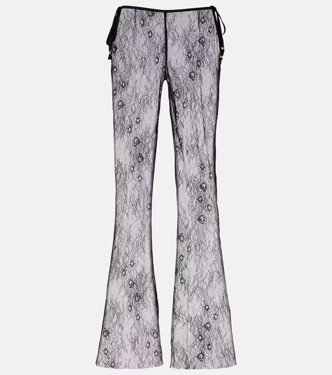 Gray  Sheer Lace Wide-Leg Pants