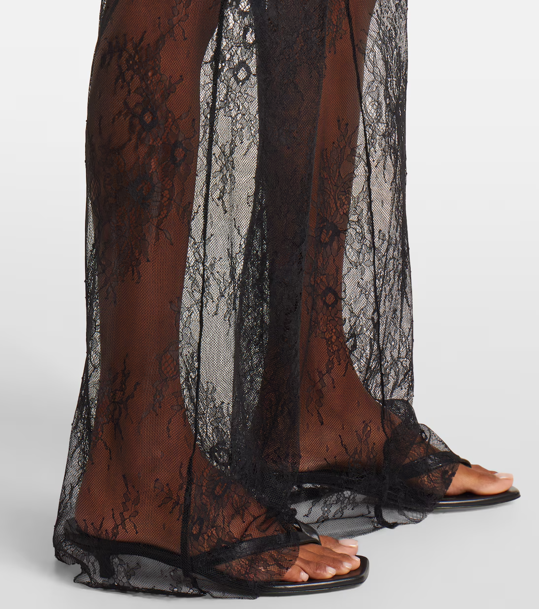 Gray  Sheer Lace Wide-Leg Pants
