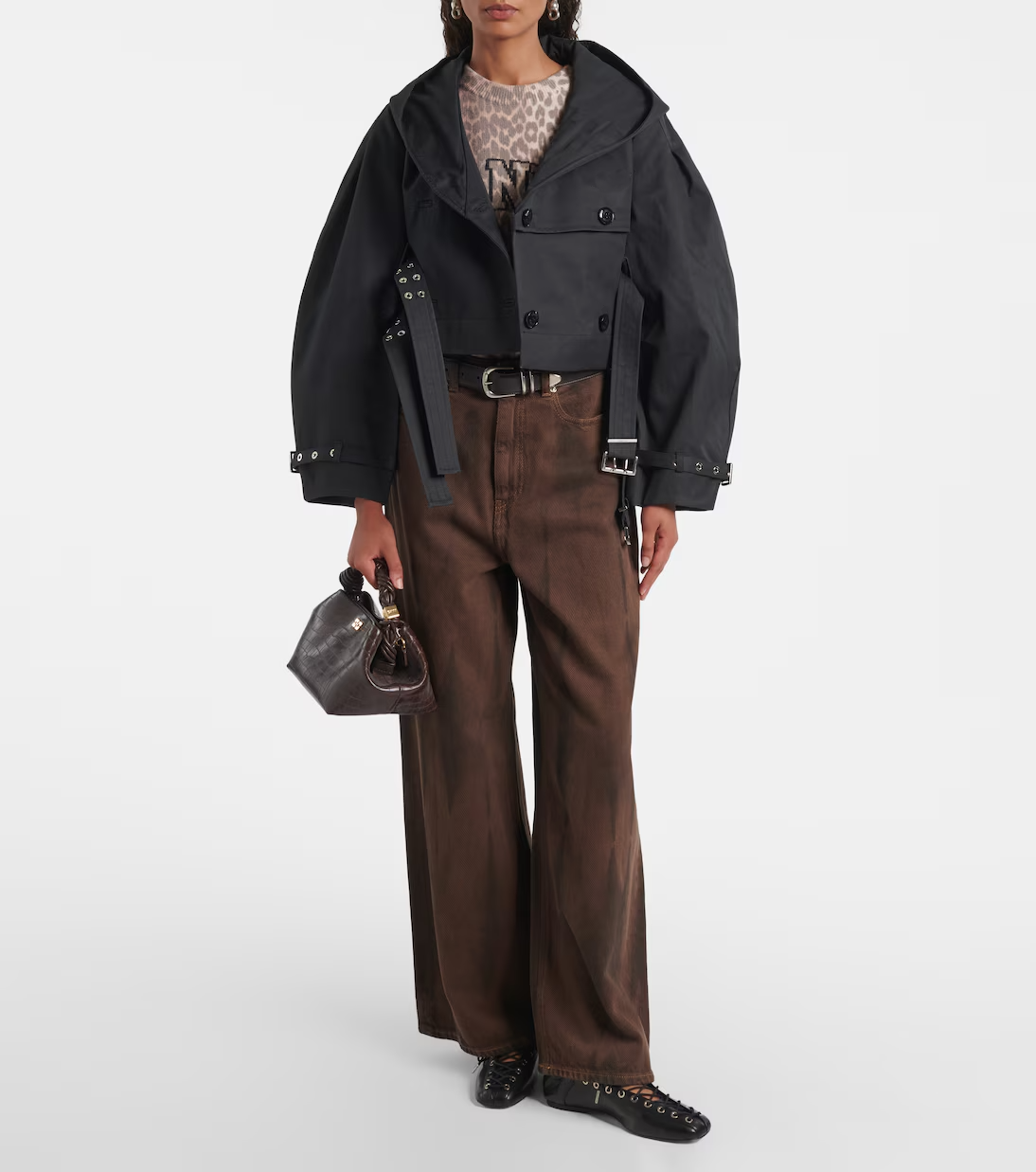 Belted cropped cotton jacket