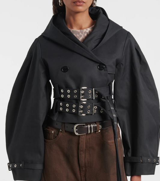 Belted cropped cotton jacket