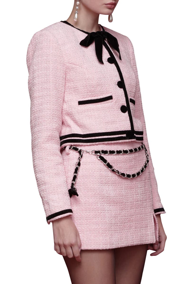 Tweed Crop Bow Trim Jacket+Tweed Skort
