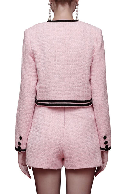 Tweed Crop Bow Trim Jacket+Tweed Skort