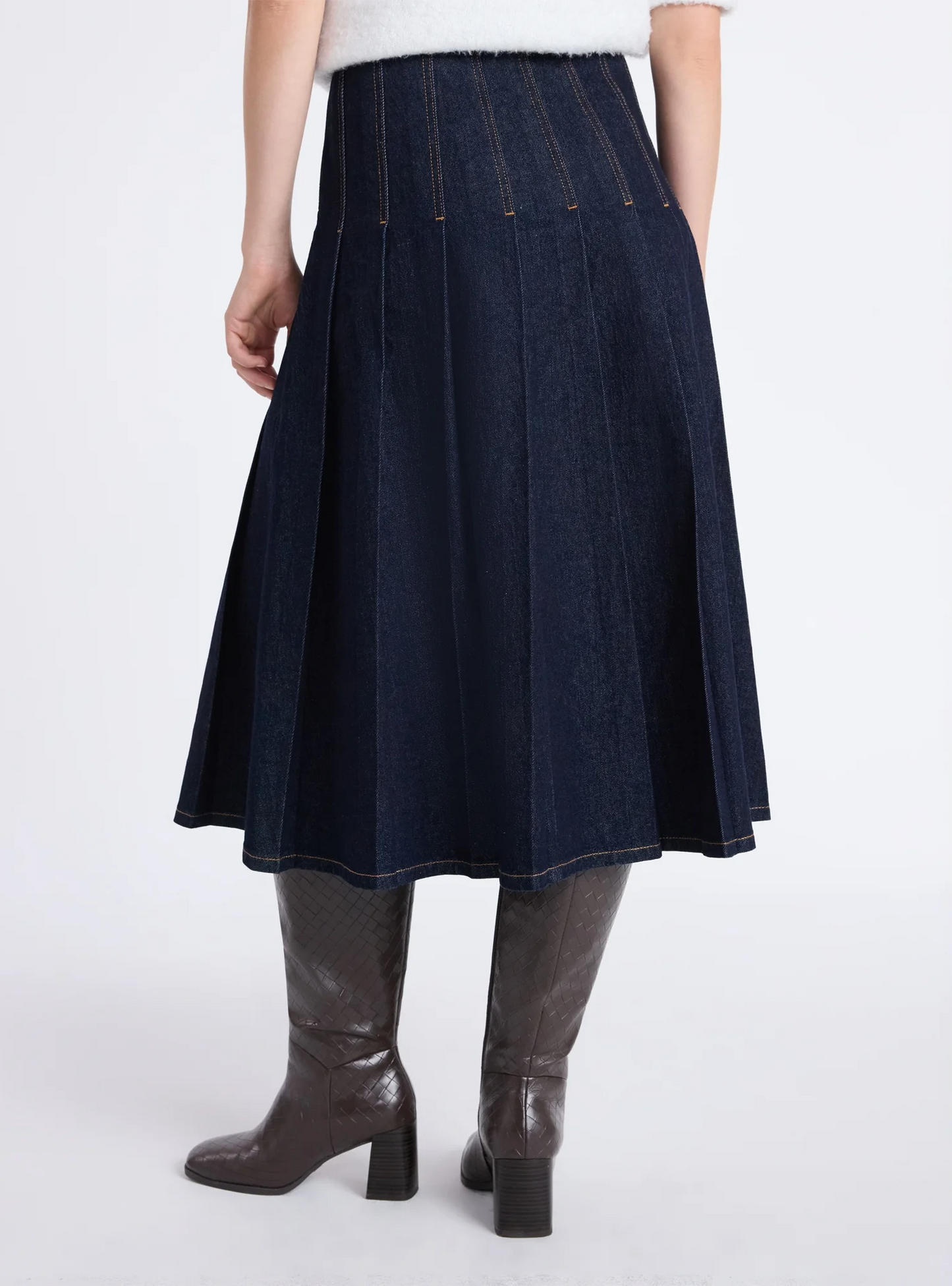 Pleated Denim Maxi Skirt