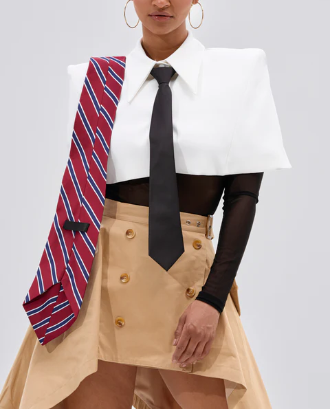 Button-down collar shirt + asymmetrical skirt
