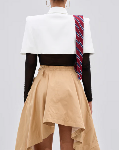 Button-down collar shirt + asymmetrical skirt