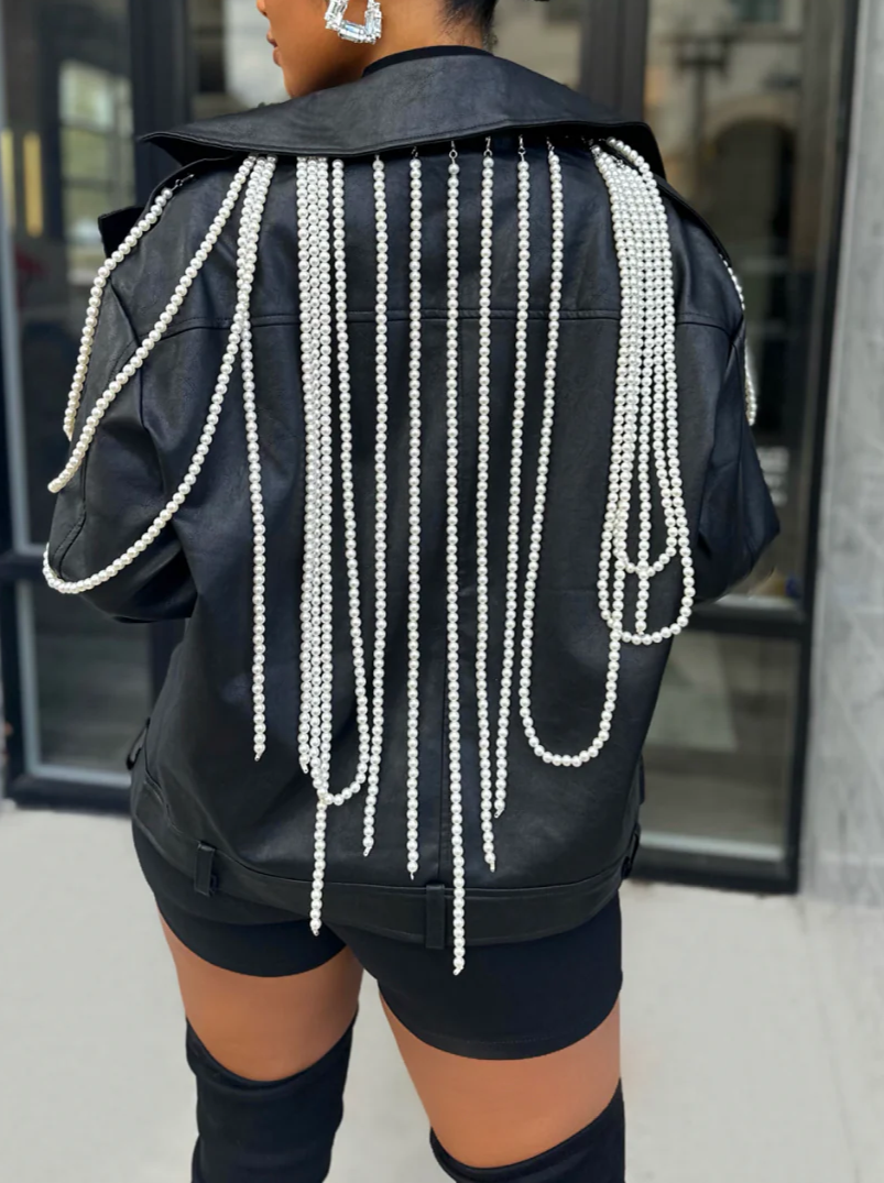Detachable Pearl Leather Jacket