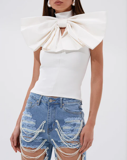 White bow blouse
