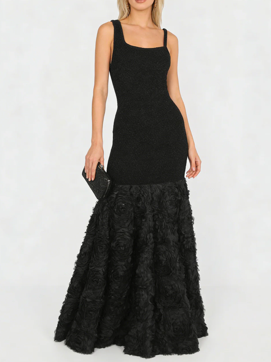 Rosette Applique Mermaid Maxi Dress