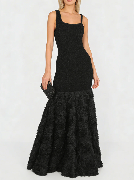 Rosette Applique Mermaid Maxi Dress