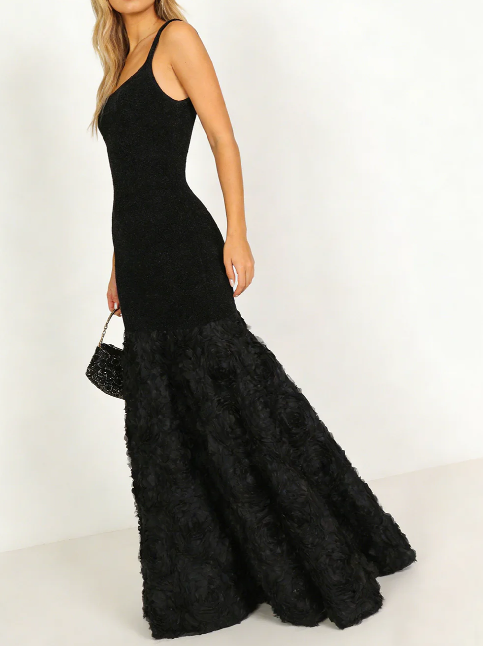 Rosette Applique Mermaid Maxi Dress